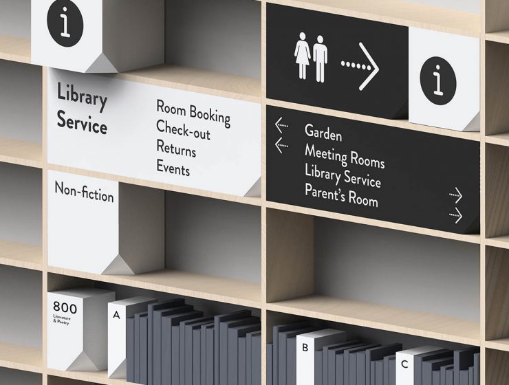 Library wayfinding at bookshelves